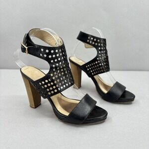 Coye Nokes Sandals‎ Womens Size 38.5 Black Leather Cutout High Heel Shoes